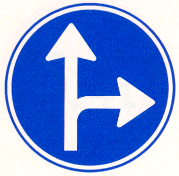 Gebod tot het volgen van één van de rijrichtingen die op het bord zijn aangegeven Gebod tot het volgen van één van de rijrichtingen die op het bord zijn aangegeven