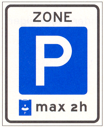 Parkeerschijf-zone met verplicht gebruik van parkeerschijf. Parkeerschijf-zone met verplicht gebruik van parkeerschijf.