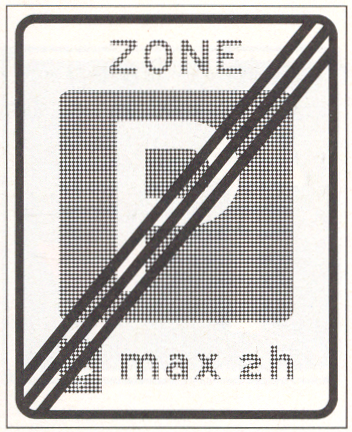 Einde parkeerschijf-zone met verplicht gebruik van parkeerschijf Einde parkeerschijf-zone met verplicht gebruik van parkeerschijf